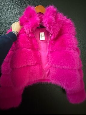 Windsor Vibrant Hot Pink Faux Fur Puffer Coat